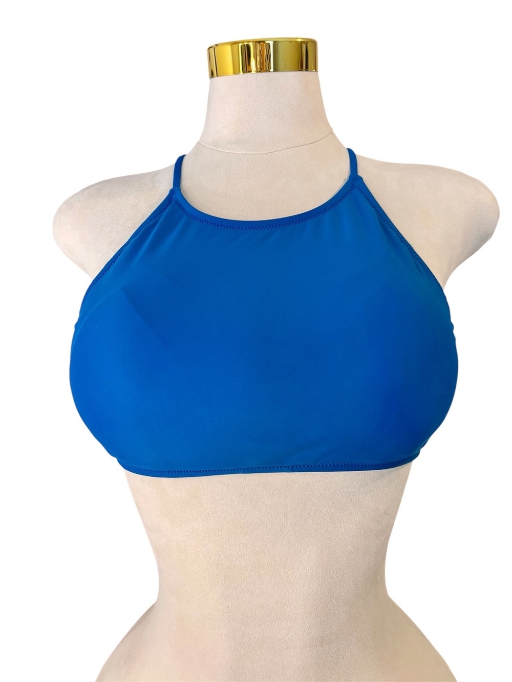 Volcom Womens's L Large Blue High Neck Halter Bikini Top with Cross Back Straps